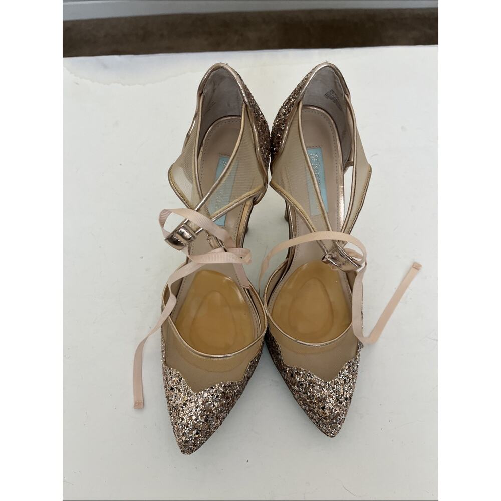 Betsey Johnson Stela Stiletto Heels Size 8.5 Champagne Glitter - Picture 3 of 7